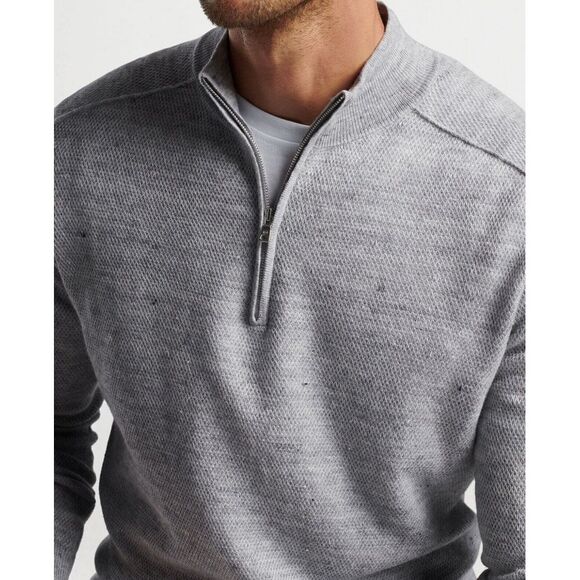NWT Peter Millar Rockport Quarter Zip Linen Merino Wool Sweater Gray XXL $395 - Picture 2 of 12